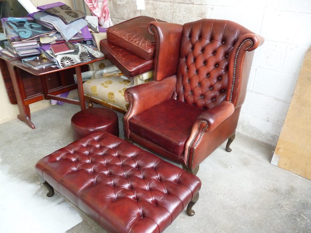 leather armchair re-upholstered